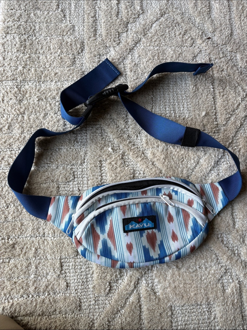 Kavu Ikat-Pattern Waist Pack in Blue, Rust & Cream